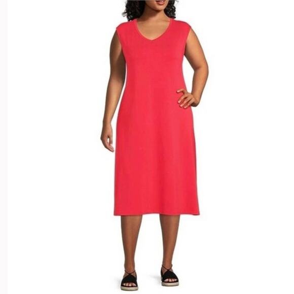 Eileen Fisher Red Stretch Jersey Knit V-Neck Tank Midi Dress Size Large NWT - Picture 1 of 6
